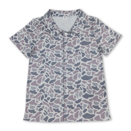 Short sleeves grey camo adult men button down top