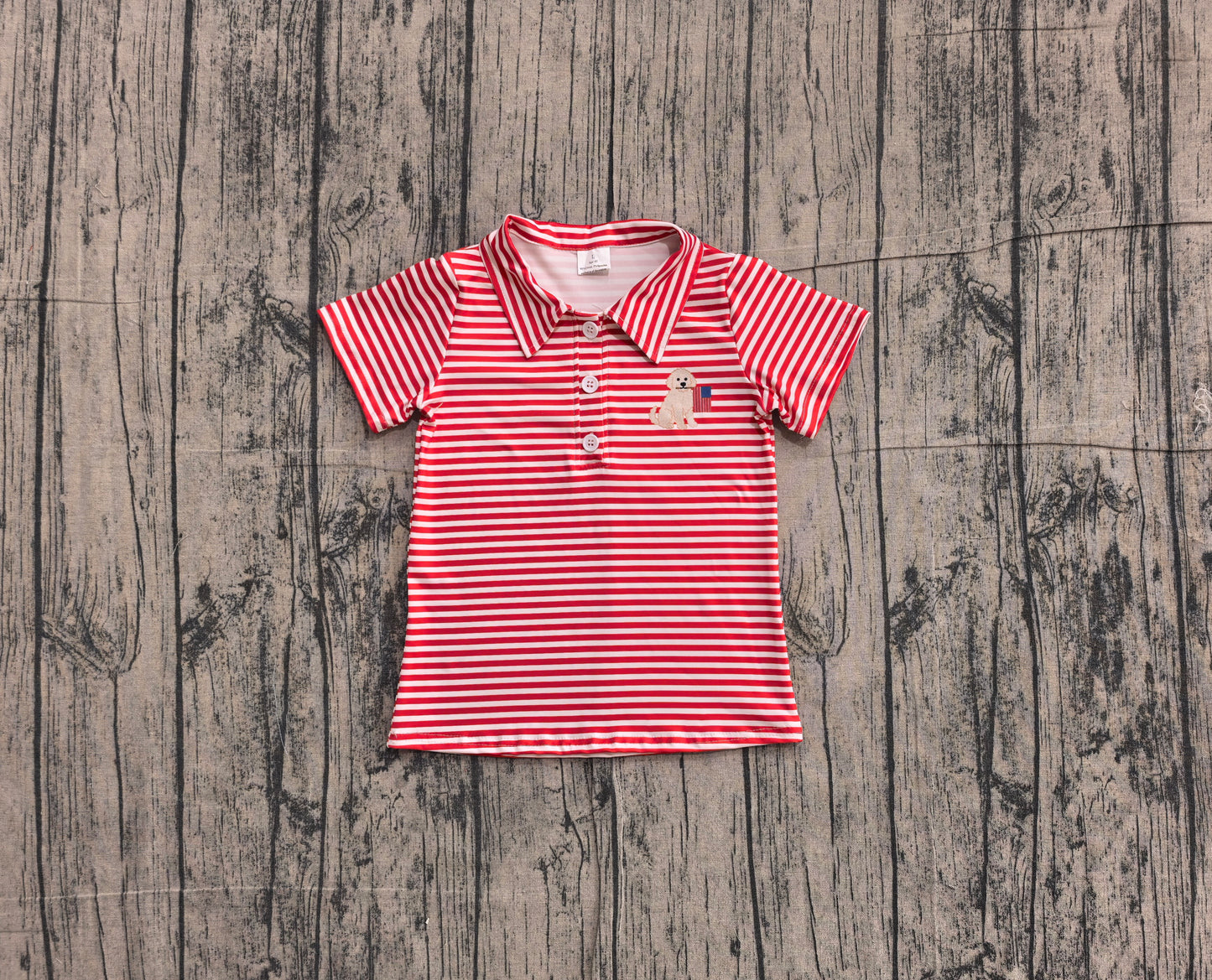 Short sleeves red stripe dog flag boys 4th of july polo shirt