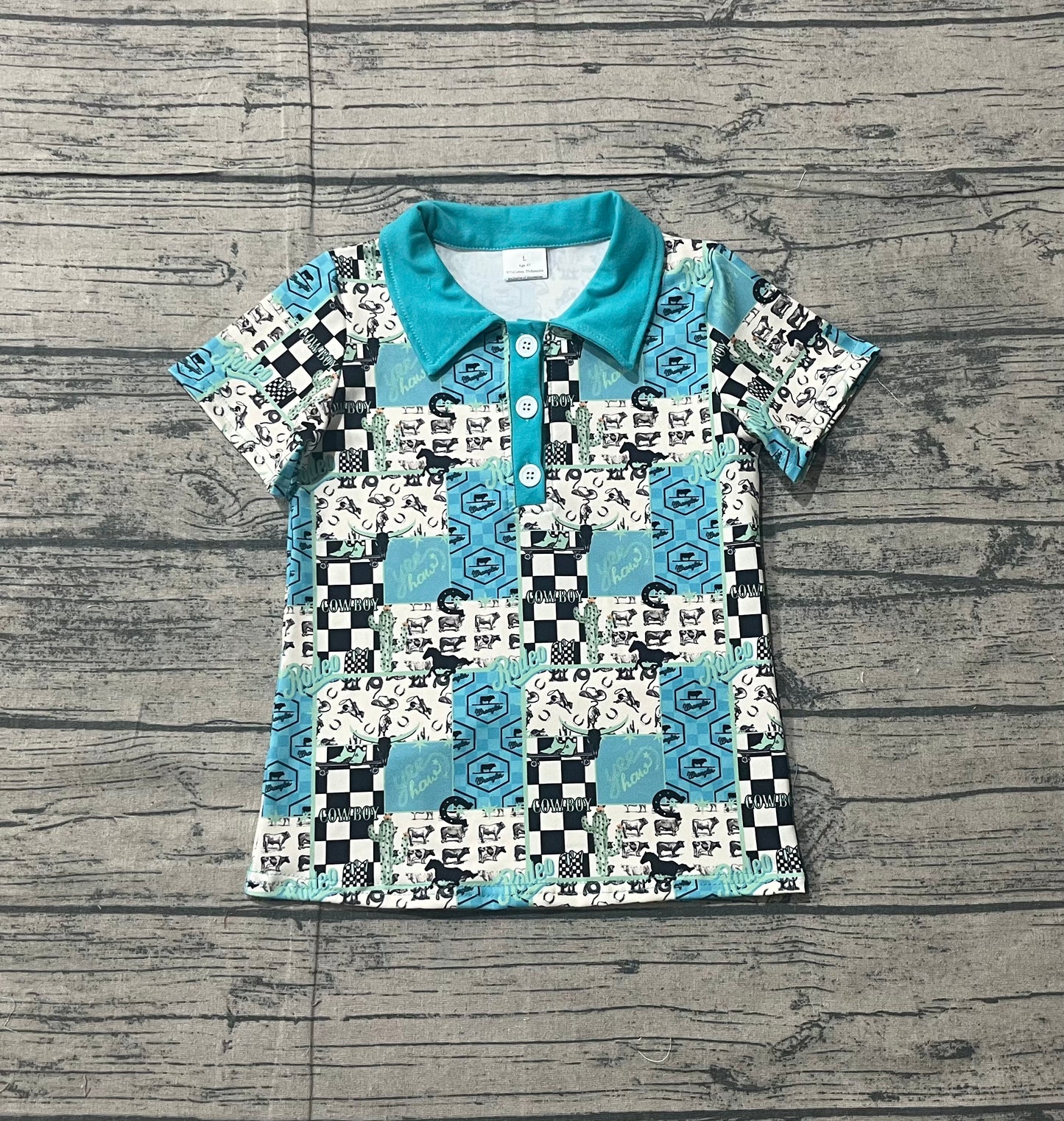 Short sleeves cows cactus kids boys western polo shirt