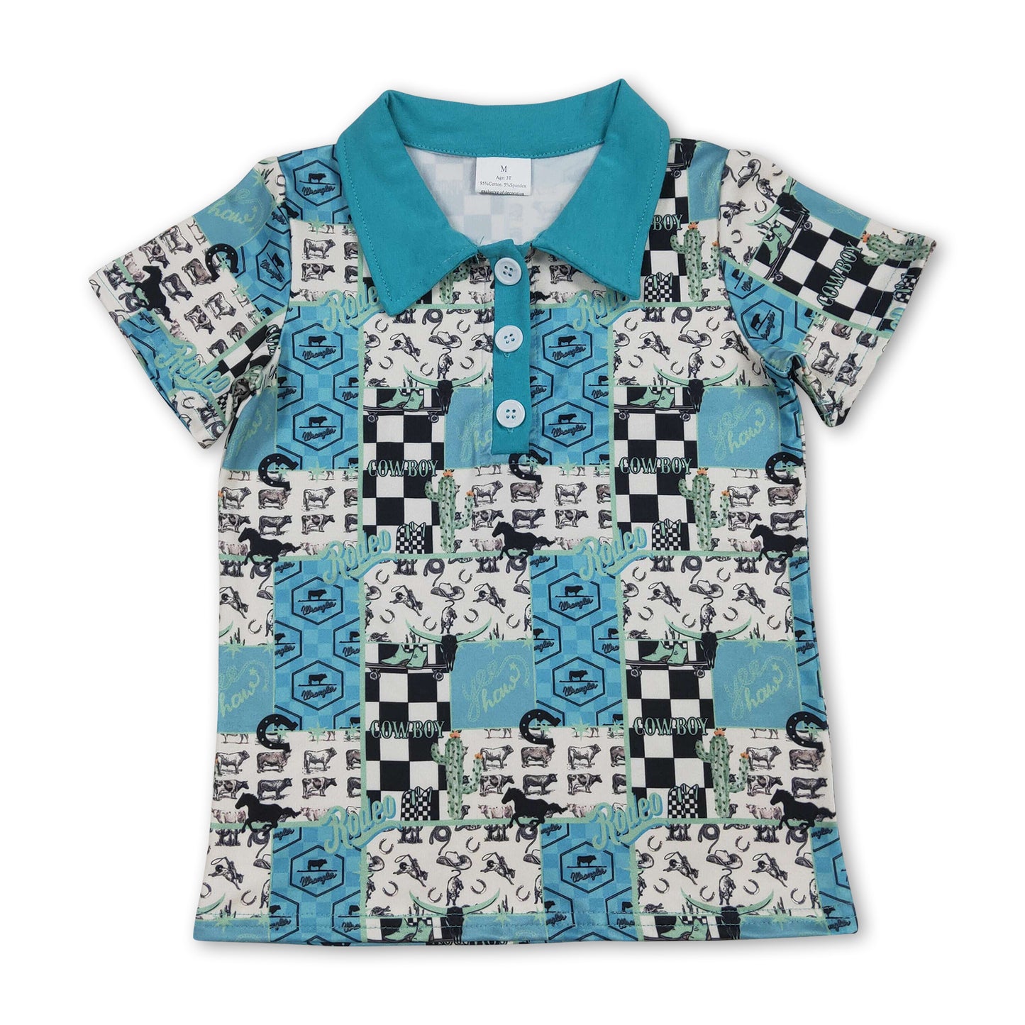 Short sleeves cows cactus kids boys western polo shirt