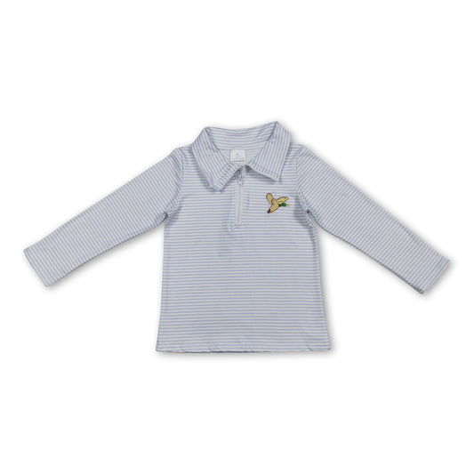 Long sleeves stripe duck embroidery kids boys pullover