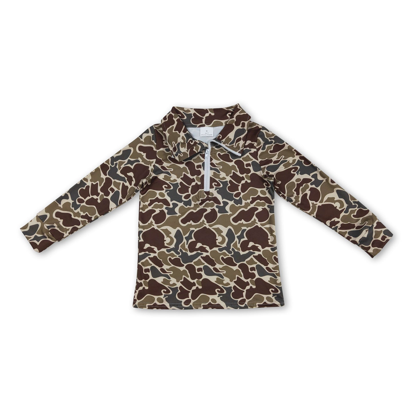 Long sleeves dark brown camo kids boys zipper pullover