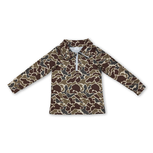 Long sleeves dark brown camo kids boys zipper pullover