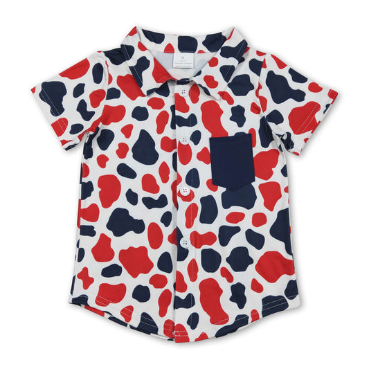 Navy pocket camo boys 4th of july button down shirt