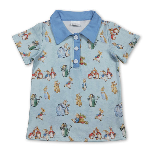 Short sleeves light blue rabbit kids boys Easter polo shirt