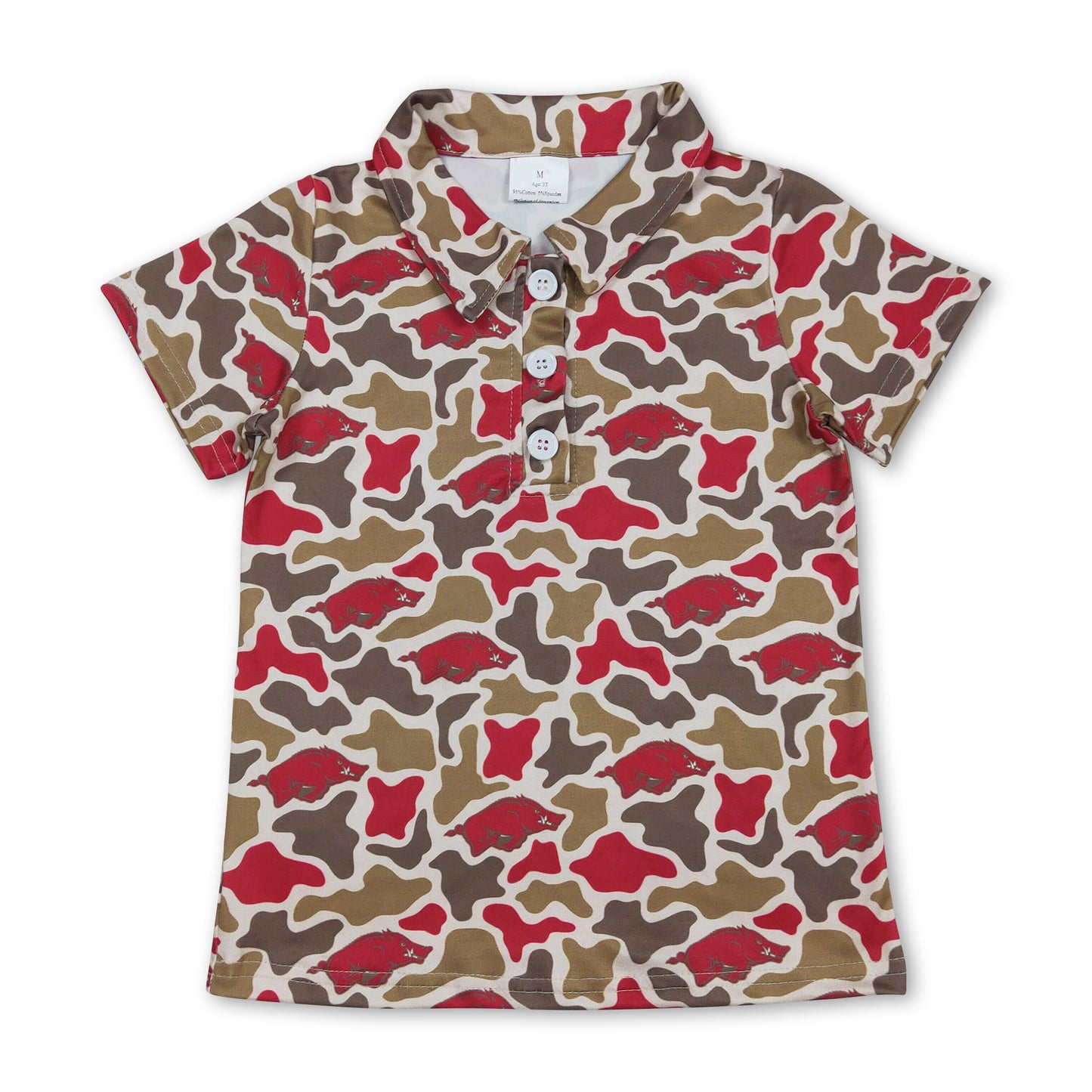 Short sleeves camo hogs kids boys team polo shirt