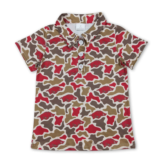 Short sleeves camo hogs kids boys team polo shirt