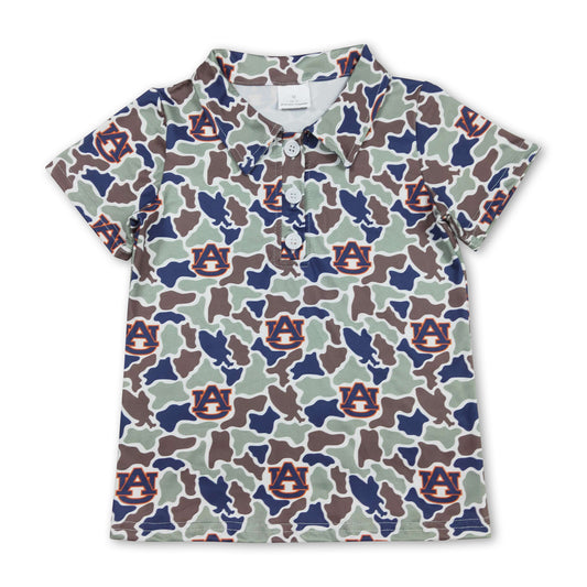 Short sleeves camo A U kids boys team polo shirt