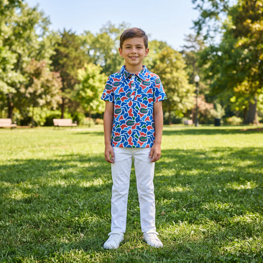 Short sleeves camo crocodile kids boys team polo shirt