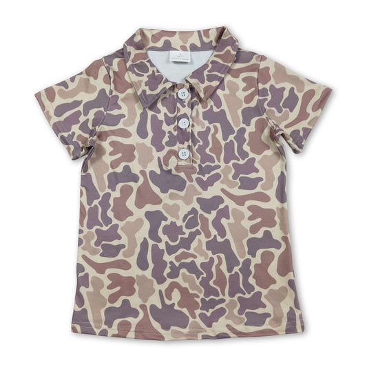 Short sleeves khaki camo kids boys summer polo shirt