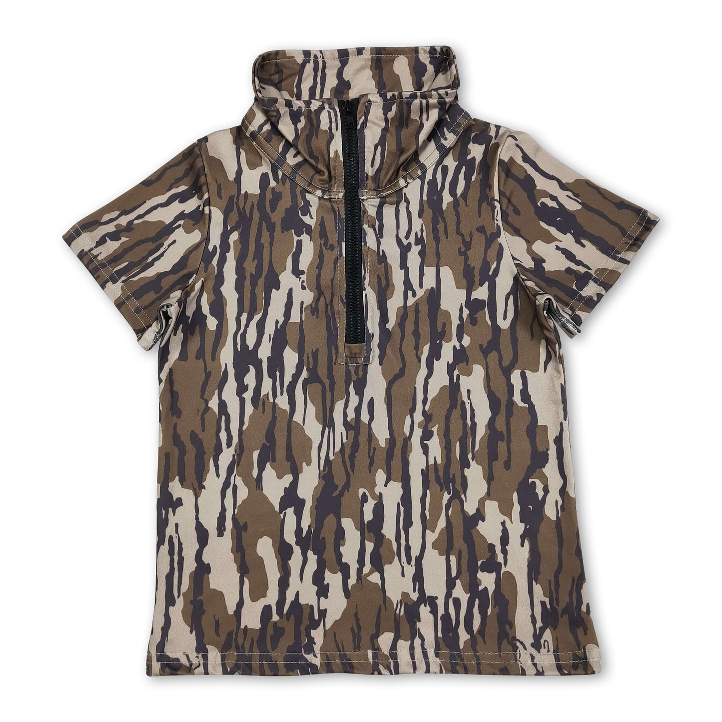 Short sleeves camo zipper kids boys summer pullover