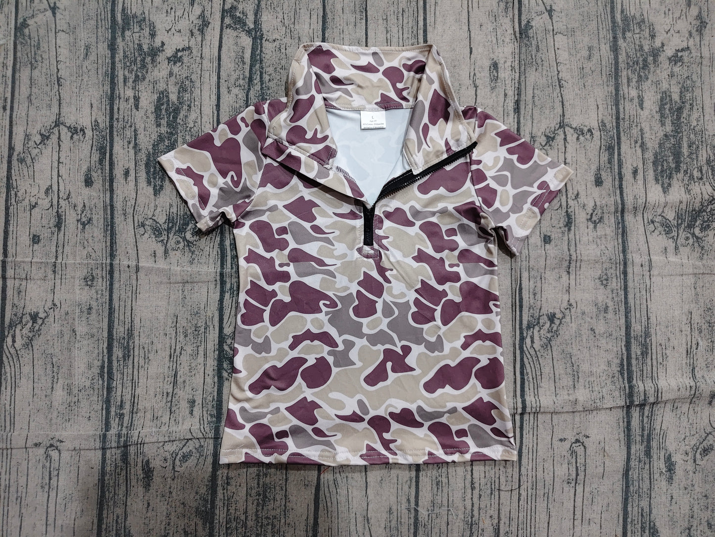 Short sleeves camo zipper baby boys summer pullover