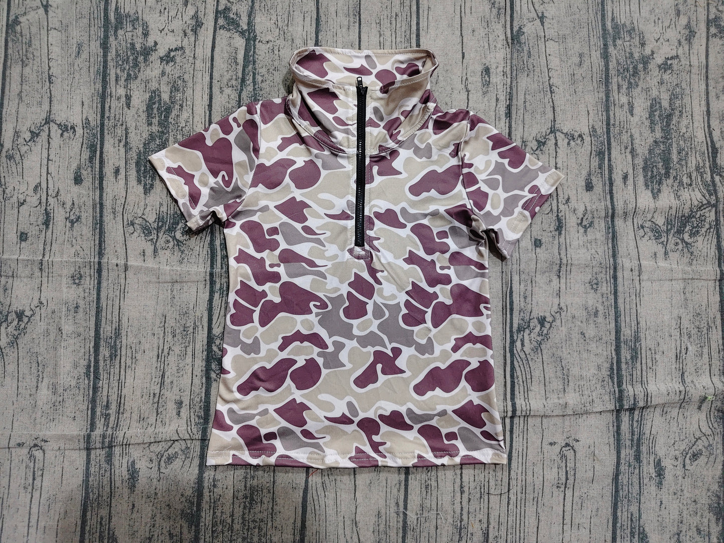 Short sleeves camo zipper baby boys summer pullover