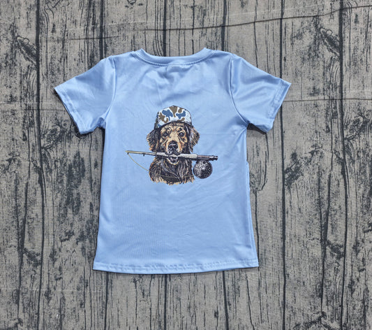 Short sleeves light blue camo dog kids boys shirts