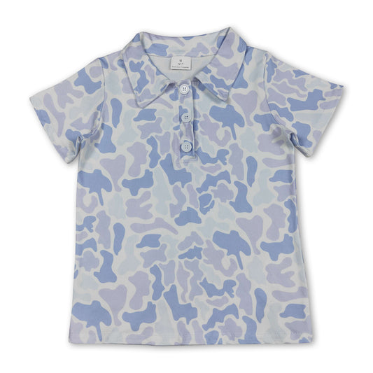 Short sleeves blue camo kids boys polo shirt