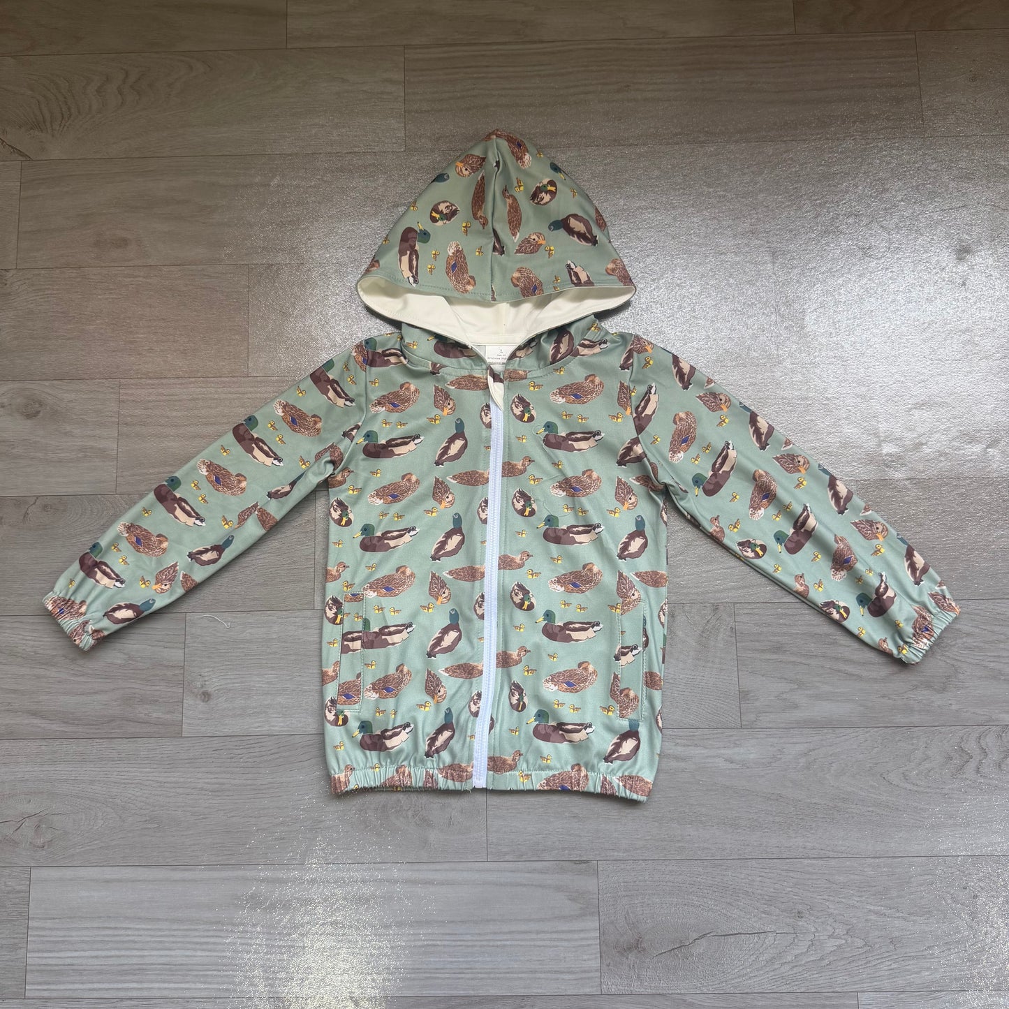 Long sleeves kids boys duck hooded zipper jacket