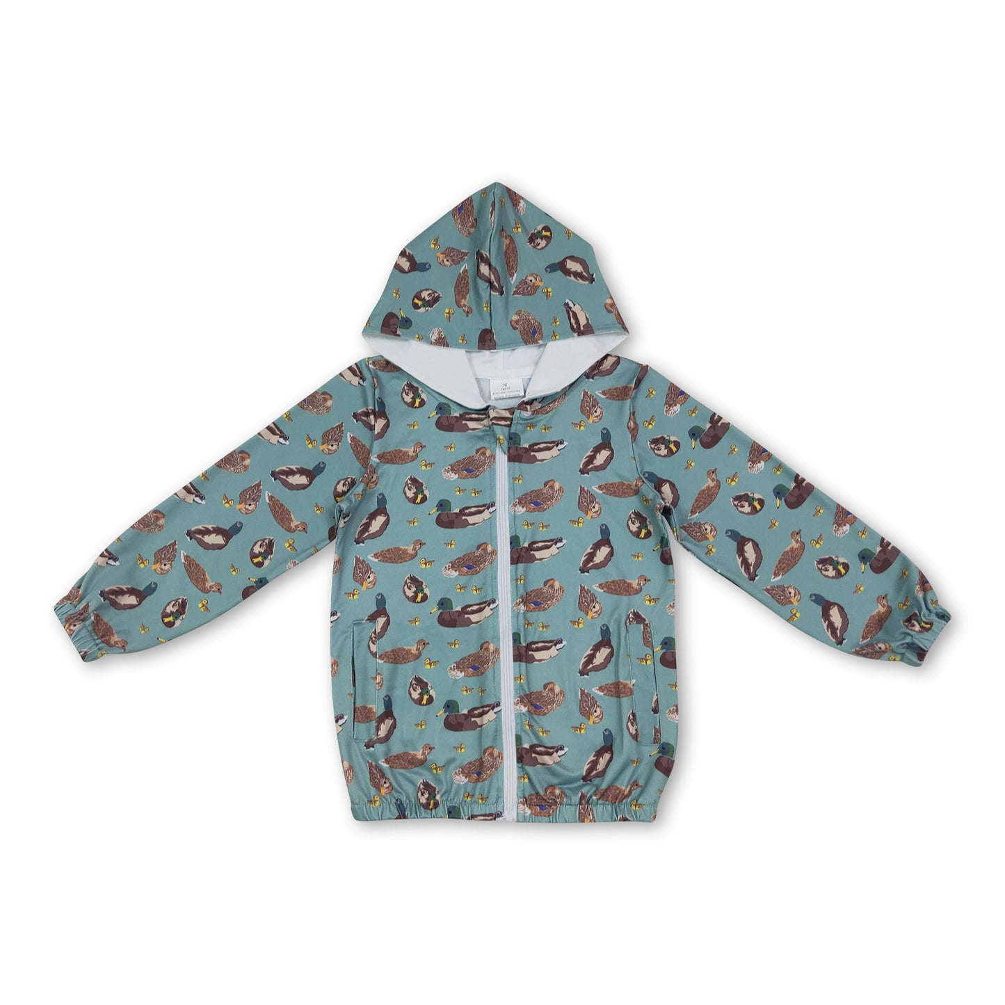 Long sleeves kids boys duck hooded zipper jacket