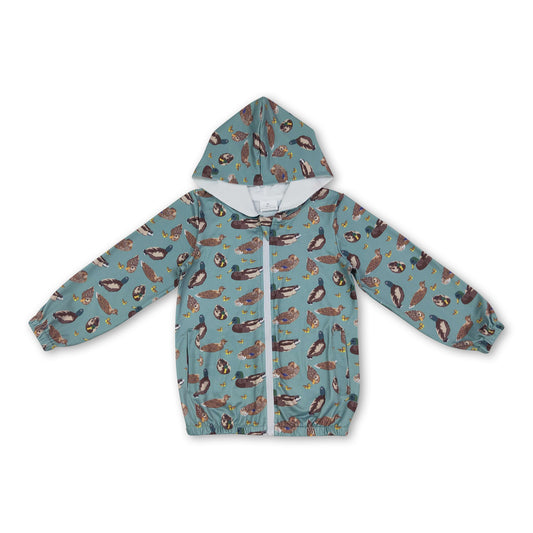 Long sleeves kids boys duck hooded zipper jacket