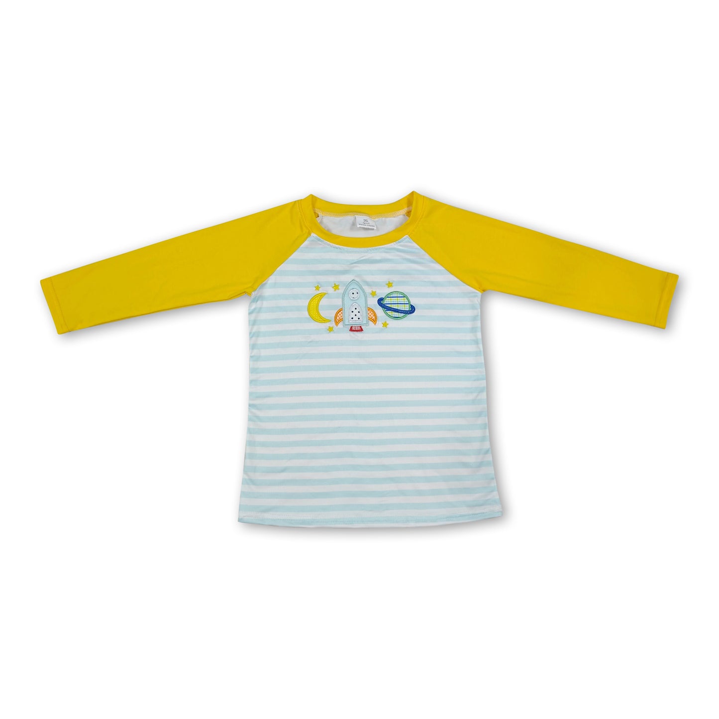 Long sleeves stripe moon rocket embroidery boys shirt