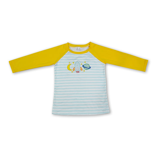 Long sleeves stripe moon rocket embroidery boys shirt