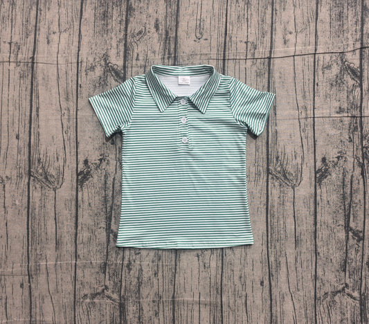 Short sleeves green stripe kids boys summer polo shirt