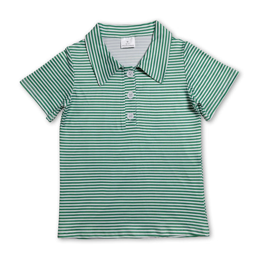Short sleeves green stripe kids boys summer polo shirt