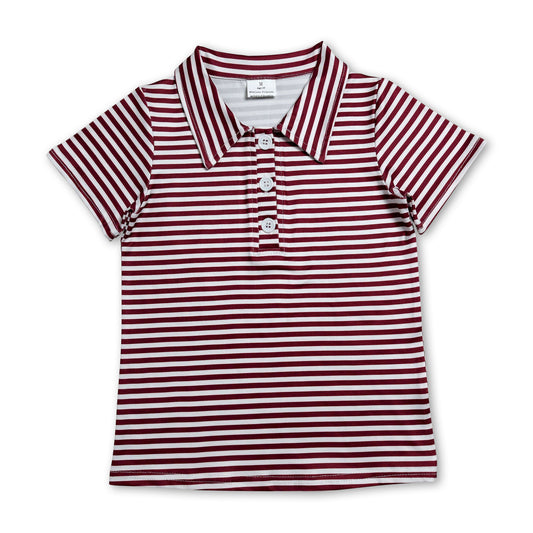 Short sleeves maroon stripe kids boys team polo shirt