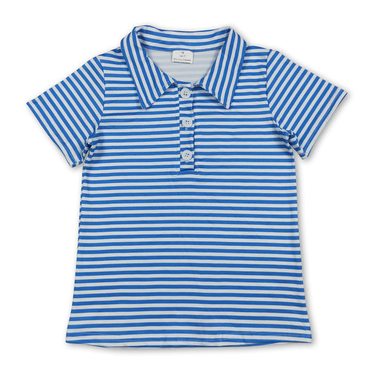 Short sleeves blue stripe kids boys team polo shirt