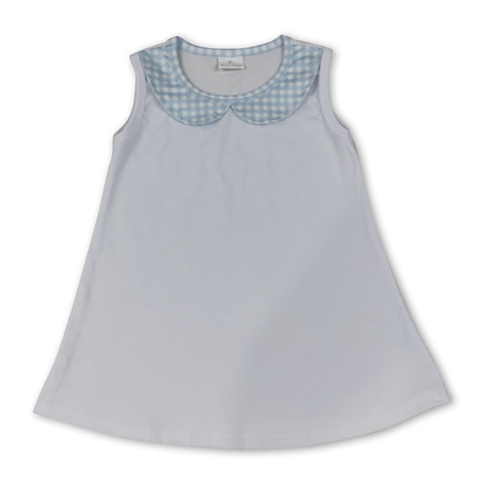 Light blue plaid sleeveless white baby kids top