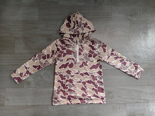 Long sleeves camo pocket zipper kids boys fall hoodie