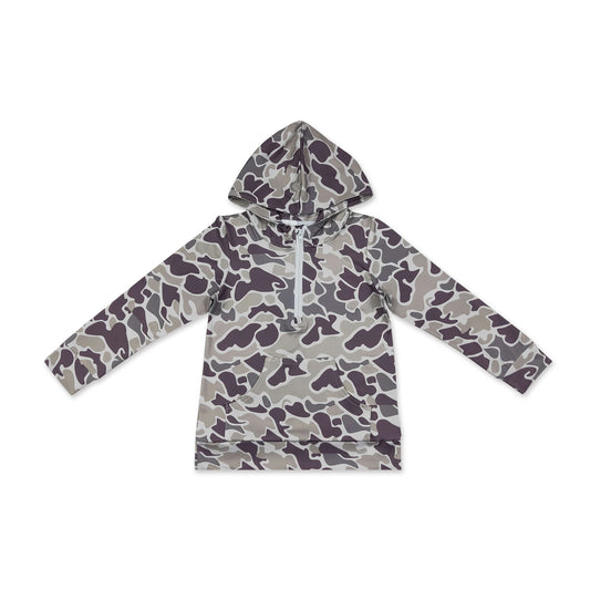 Long sleeves camo pocket zipper kids boys fall hoodie
