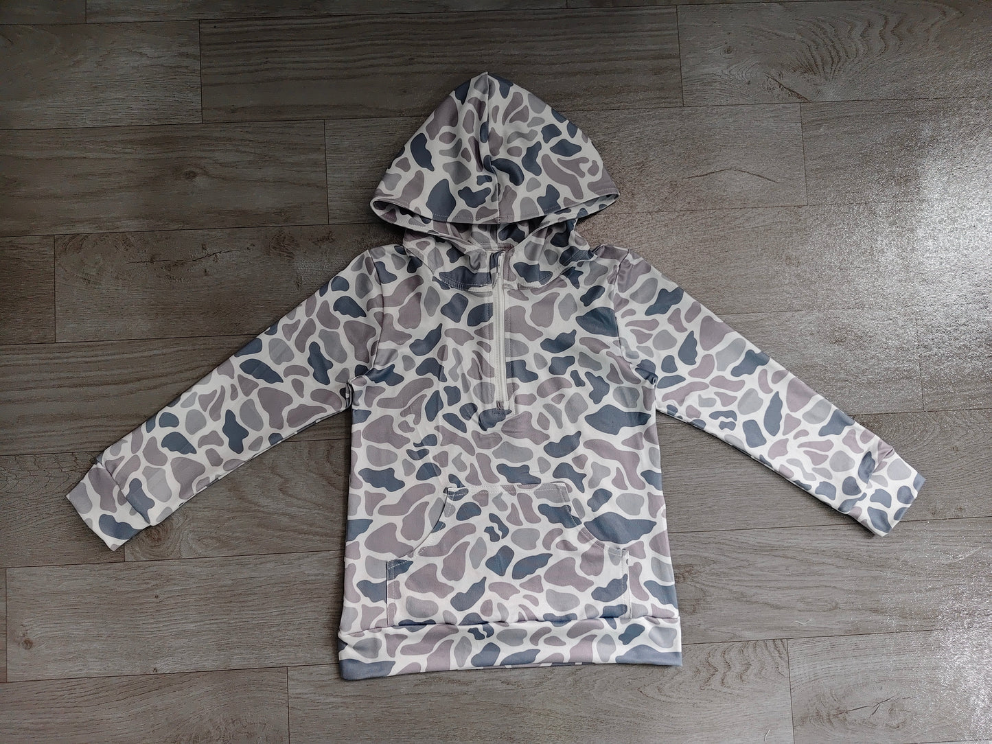 Long sleeves grey camo pocket zipper kids boys fall hoodie
