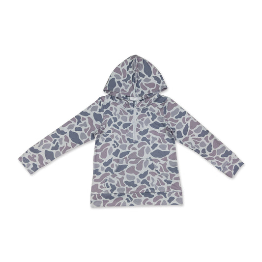 Long sleeves grey camo pocket zipper kids boys fall hoodie