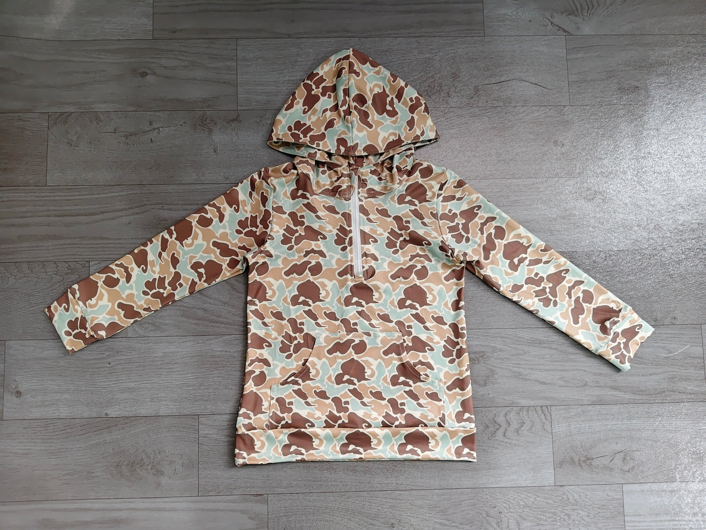 Long sleeves mint camo pocket zipper kids boys fall hoodie
