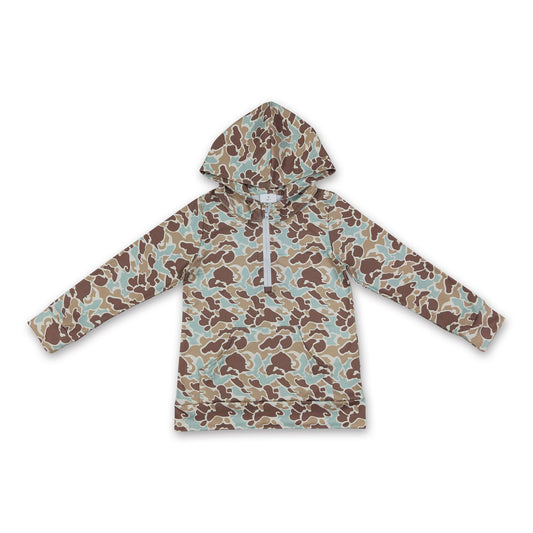 Long sleeves mint camo pocket zipper kids boys fall hoodie
