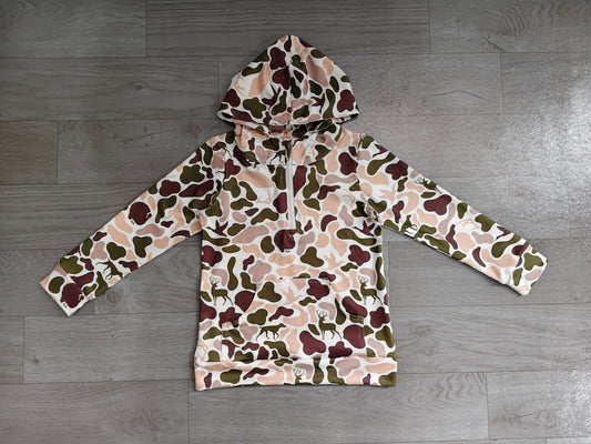Long sleeves hunting camo pocket zipper kids boys fall hoodie