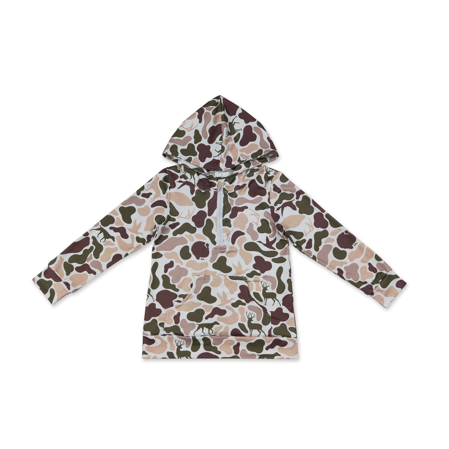 Long sleeves hunting camo pocket zipper kids boys fall hoodie
