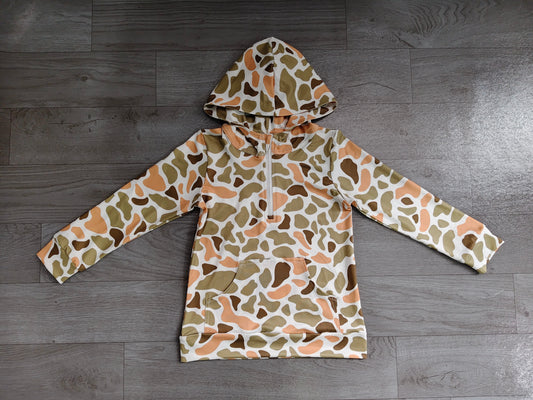Long sleeves green camo pocket zipper kids boys fall hoodie