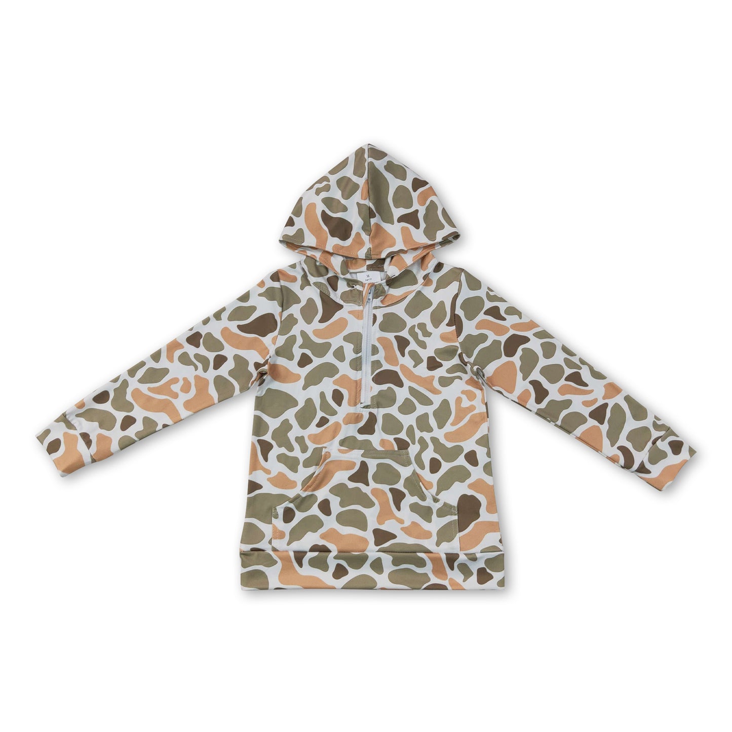 Long sleeves green camo pocket zipper kids boys fall hoodie