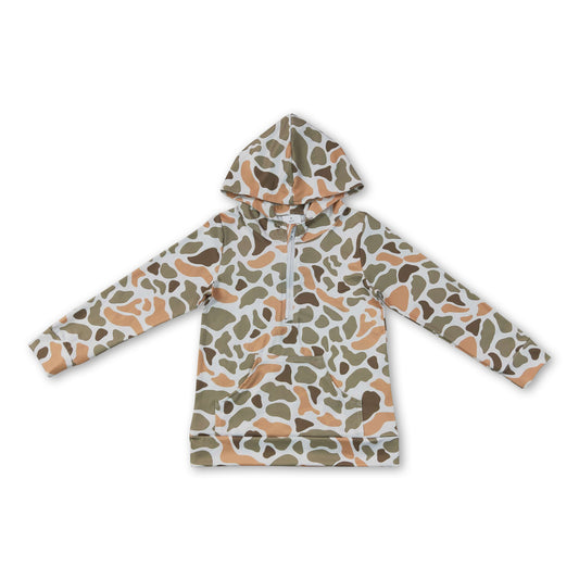 Long sleeves green camo pocket zipper kids boys fall hoodie