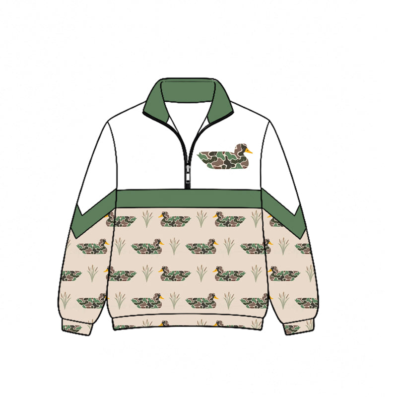 Long sleeves green camo duck kids hunting zipper pullover
