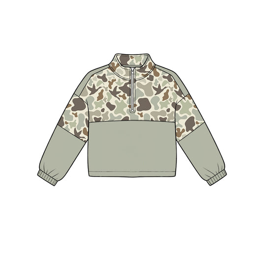 Long sleeves duck camo kids boys hunting zipper pullover