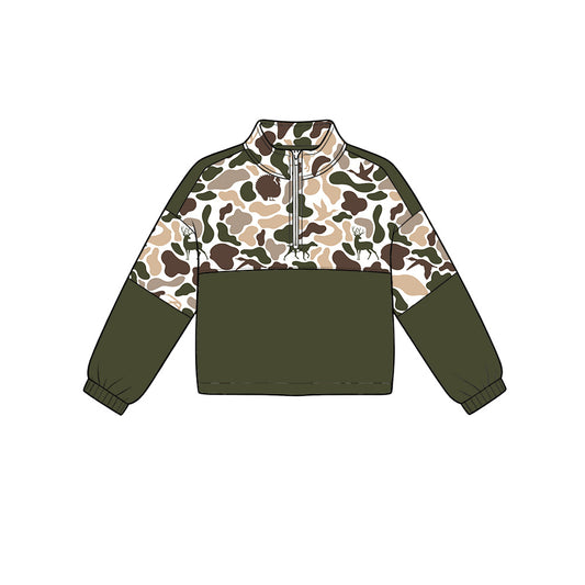 Green deer duck dog camo kids boy hunting zipper pullover