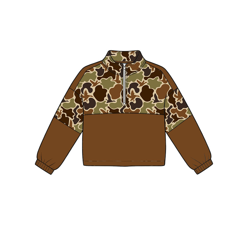 Brown camo duck kids boy hunting zipper pullover