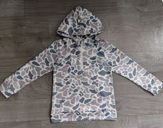 Long sleeves grey camo men pocket zipper hoodie