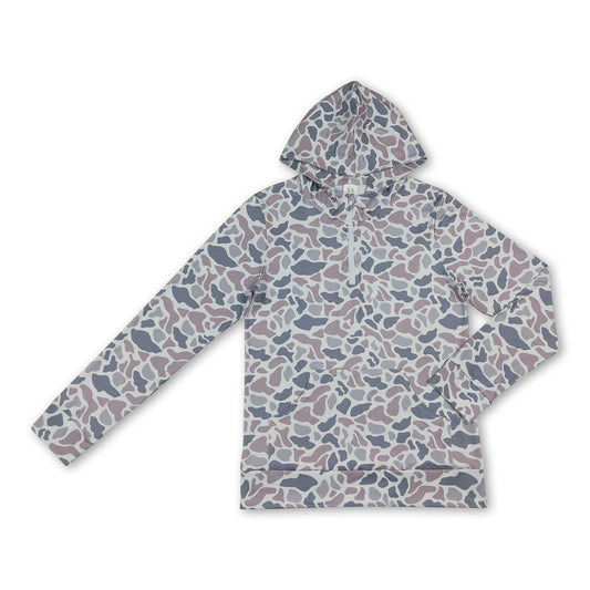 Long sleeves grey camo men pocket zipper hoodie