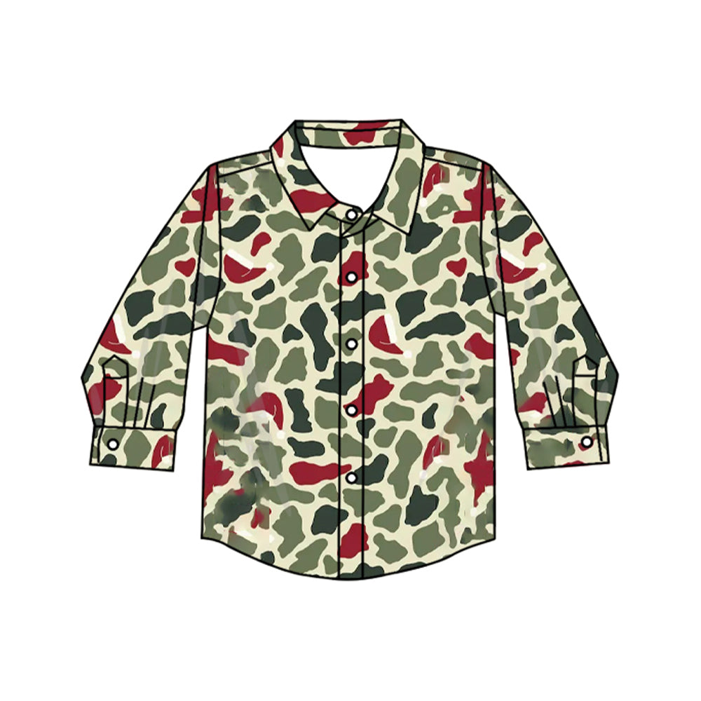 Long sleeves camo santa boys Christmas button down shirt