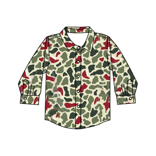 Long sleeves camo santa boys Christmas button down shirt