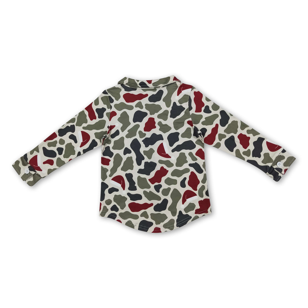 Long sleeves camo santa boys Christmas button down shirt