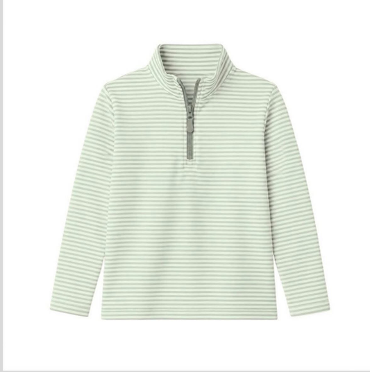 Long sleeves green stripe kids boys zipper pullover